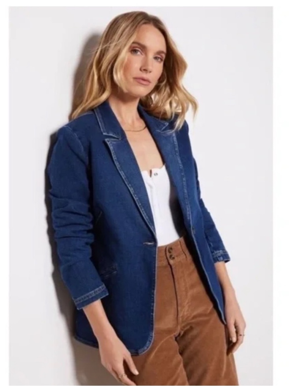NWT Evereve size S Classic Blue Denim Blazer Jacket -